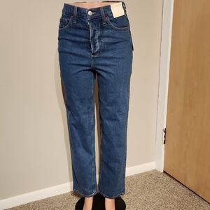 Blue Straight Leg Jeans with High Waist